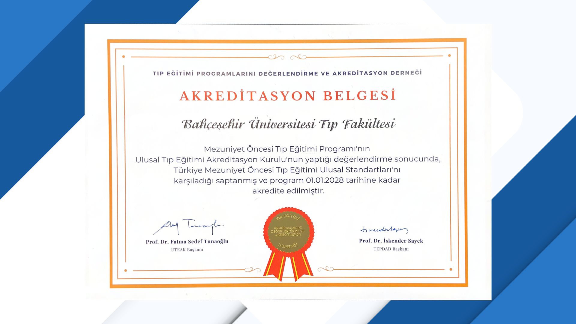 Tıp Fakültesi Akreditasyon Belgesi